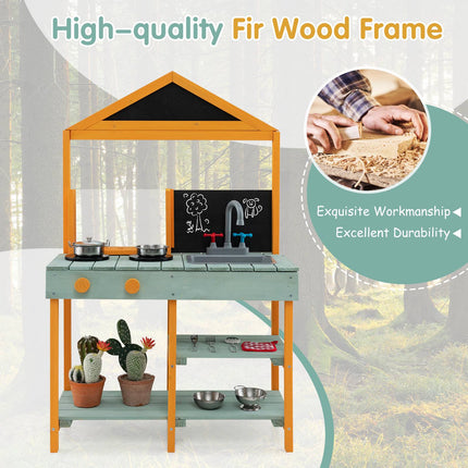 Kids Mud Kitchen Playset – Root Viewer, Faucet, Fir Wood
