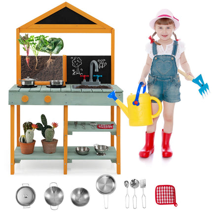Kids Mud Kitchen Playset – Root Viewer, Faucet, Fir Wood