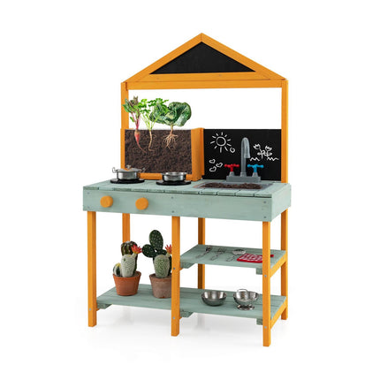 Kids Mud Kitchen Playset – Root Viewer, Faucet, Fir Wood