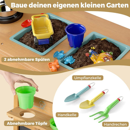Kids Mud Kitchen with Chalkboard, Faucet, and Planters