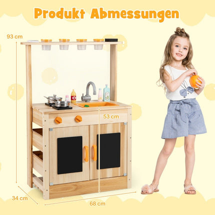 Kids Mud Kitchen with Plant Pots & Cookware & Stoves Wooden Play Kitchen Playset