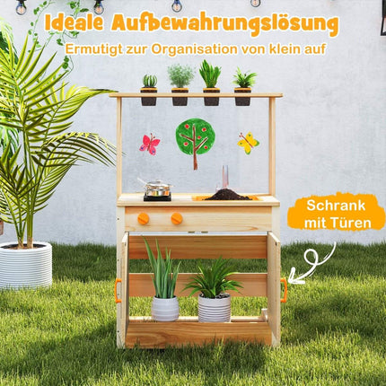 Kids Mud Kitchen with Plant Pots & Cookware & Stoves Wooden Play Kitchen Playset