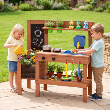 Kids Mud Kitchen with Planter Box, Sink, and 13 Accessories