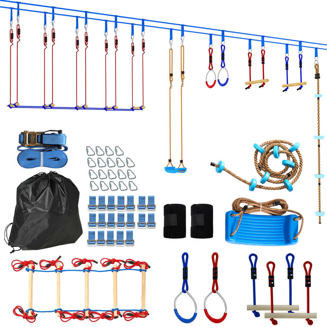 Kids Ninja Slackline Set with Climbing Rope & Rings