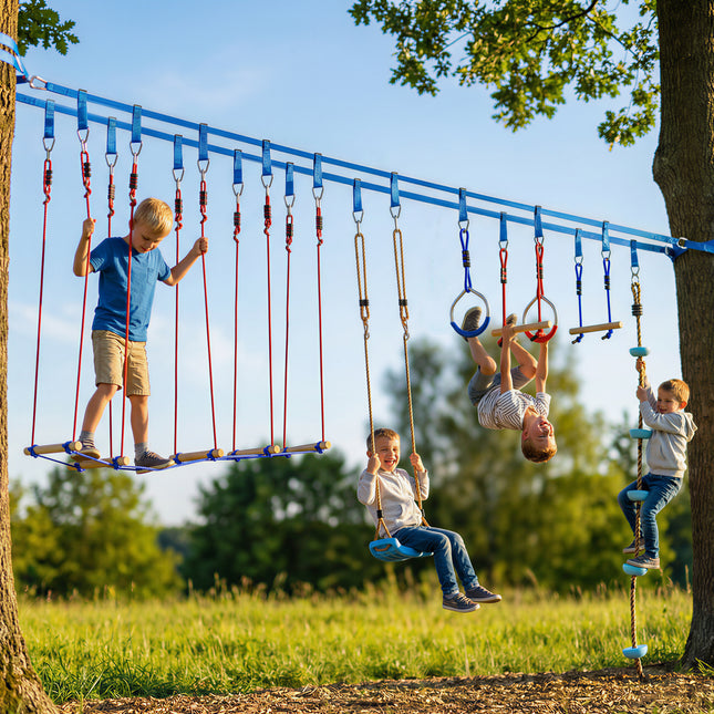 Kids Ninja Slackline Set with Climbing Rope & Rings