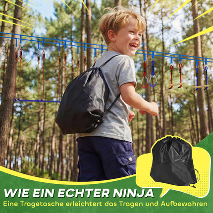 Kids Ninja Slackline Set with Climbing Rope & Rings
