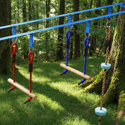 Kids Ninja Slackline Set with Climbing Rope & Rings