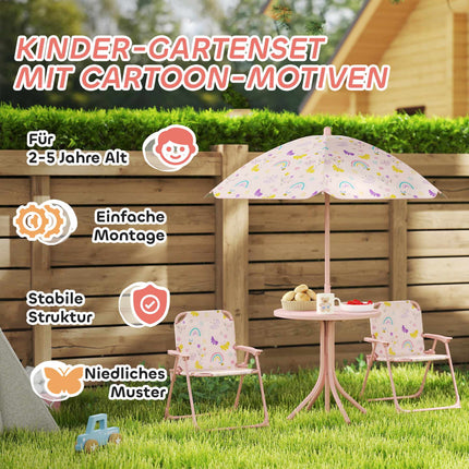 Kids Outdoor Furniture Set with Umbrella – Pink, Foldable