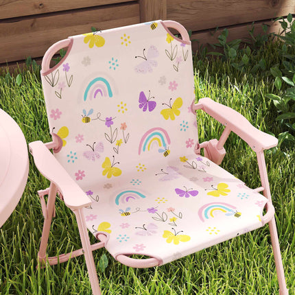 Kids Outdoor Furniture Set with Umbrella – Pink, Foldable