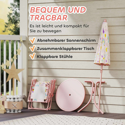 Kids Outdoor Furniture Set with Umbrella – Pink, Foldable