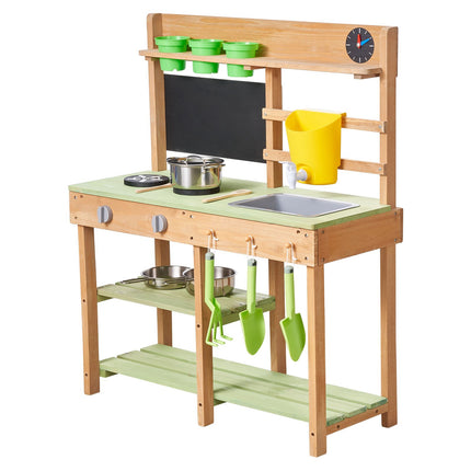 Kids Outdoor Mud Kitchen, Fir Wood, Sink, Faucet, 2 Stoves