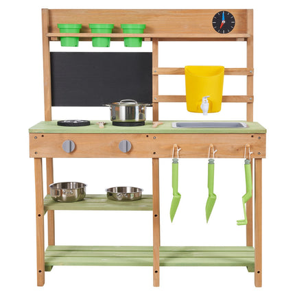 Kids Outdoor Mud Kitchen, Fir Wood, Sink, Faucet, 2 Stoves