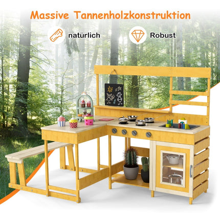 Kids Outdoor Mud Kitchen with Picnic Table – Fir Wood