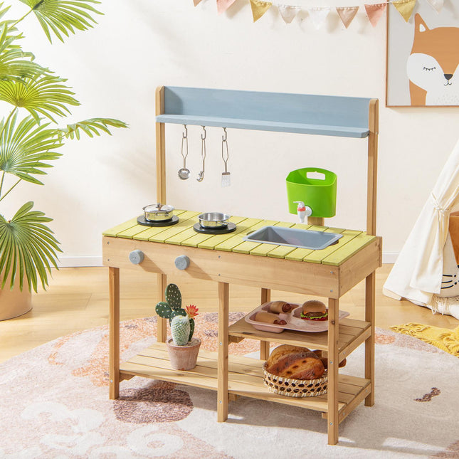 Kids Outdoor Play Kitchen With Stove Top, Wood, Age 3+