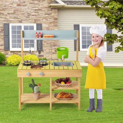 Kids Outdoor Play Kitchen With Stove Top, Wood, Age 3+