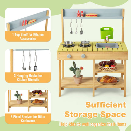 Kids Outdoor Play Kitchen With Stove Top, Wood, Age 3+