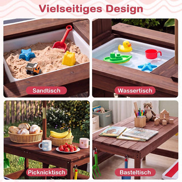 Kids Outdoor Wooden Picnic Table Set with Umbrella
