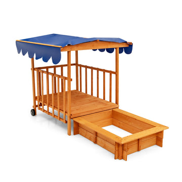 Kids Outdoor Wooden Sandbox with Cover and Wheels