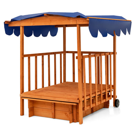 Kids Outdoor Wooden Sandbox with Cover and Wheels