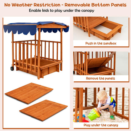 Kids Outdoor Wooden Sandbox with Cover and Wheels