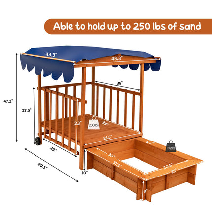Kids Outdoor Wooden Sandbox with Cover and Wheels