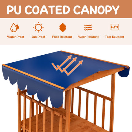 Kids Outdoor Wooden Sandbox with Cover and Wheels