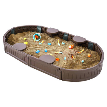 Kids Oval Sandbox With Cover, 4 Seats and Bottom Liner