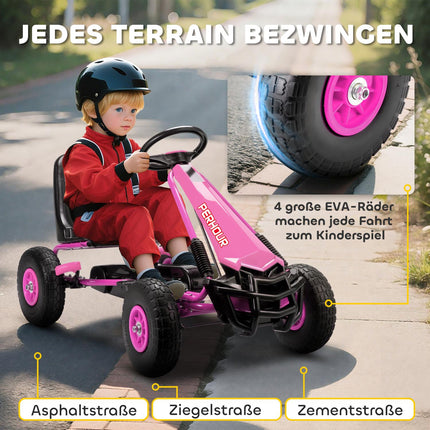 Kids Pedal Go-Kart, Adjustable Seat, EVA Wheels, Ages 3-8