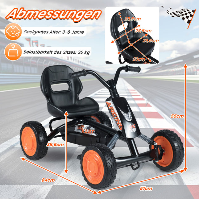 Kids Pedal Go-Kart with Adjustable Seat, Black, Ages 3-8