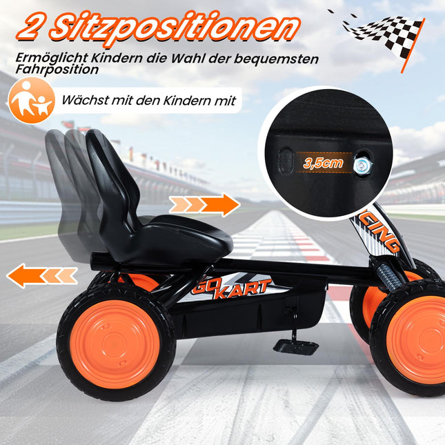 Kids Pedal Go-Kart with Adjustable Seat, Black, Ages 3-8