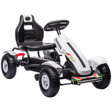 Kids Pedal Go-Kart with Adjustable Seat & Handbrake, White