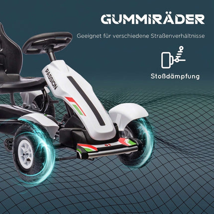 Kids Pedal Go-Kart with Adjustable Seat & Handbrake, White
