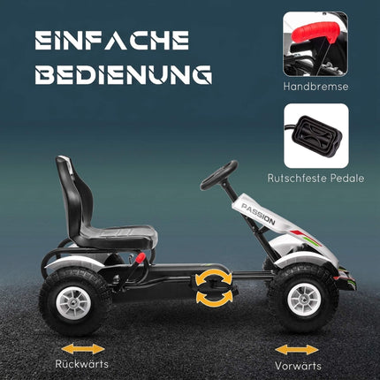 Kids Pedal Go-Kart with Adjustable Seat & Handbrake, White