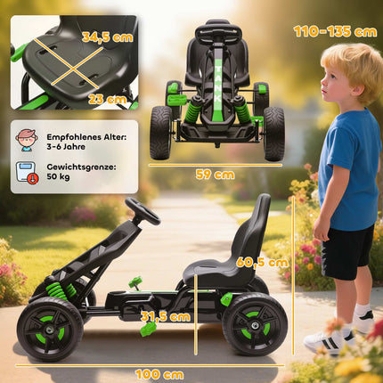 Kids Pedal Go-Kart with Brake, Green, Ages 3-6