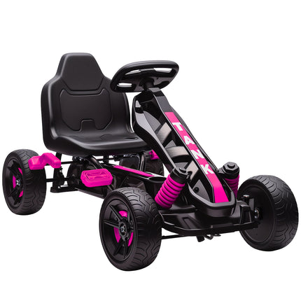 Kids Pedal Go-Kart with Brake, Non-Slip Wheels, Pink