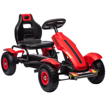 Kids Pedal Go-Kart with Handbrake, Adjustable Seat, Red