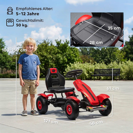 Kids Pedal Go-Kart with Handbrake, Adjustable Seat, Red