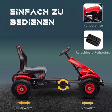 Kids Pedal Go-Kart with Handbrake, Adjustable Seat, Red