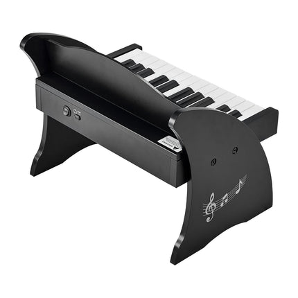 Kids Piano Keyboard, 25-Key Wooden, USB-C Dual Power, Black