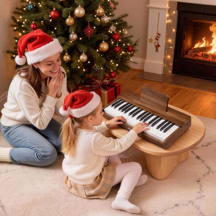 Kids Piano Keyboard, 37-Key Wooden, Dual Power, Walnut