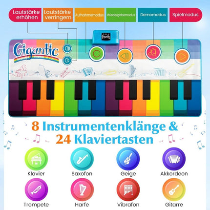 Kids Piano Mat with 8 Instrument Sounds, 24 Keys, 181x73 cm