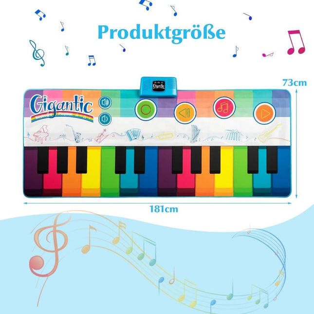 Kids Piano Mat with 8 Instrument Sounds, 24 Keys, 181x73 cm