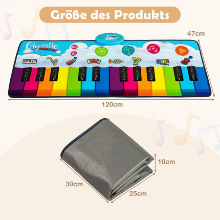 Kids Piano Mat with 8 Instruments, 24 Keys, 120x47 cm