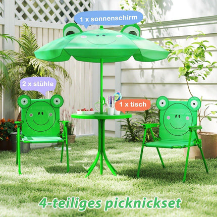 Kids' Picnic Set with Umbrella – 4-Piece Folding Table & Chairs