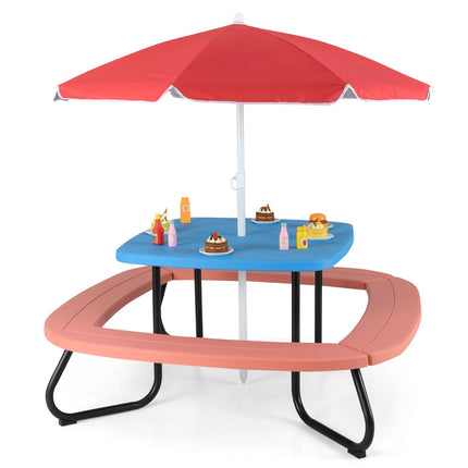 Kids Picnic Table Set, Seats 8, Adjustable Umbrella