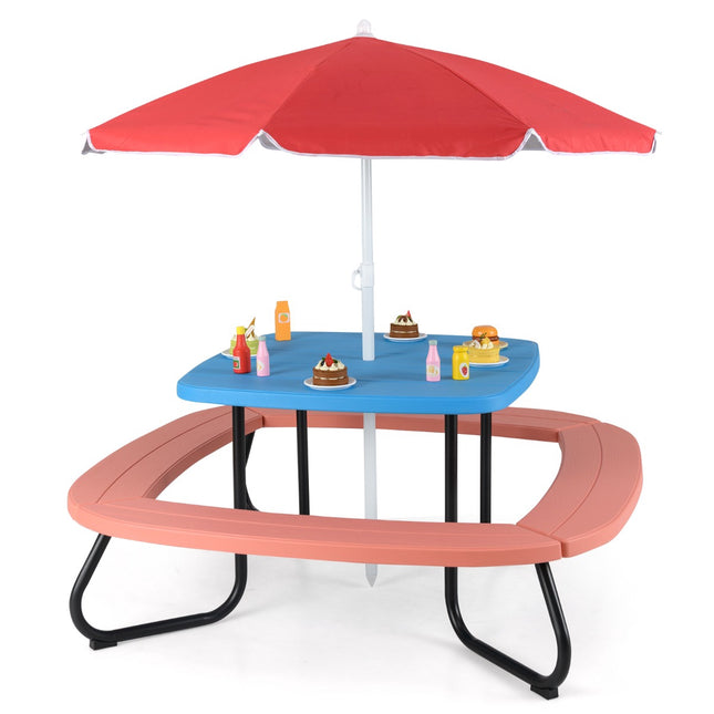 Kids Picnic Table Set, Seats 8, Adjustable Umbrella