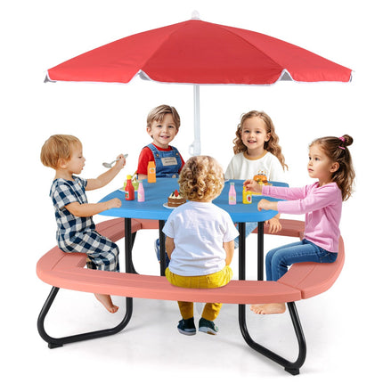 Kids Picnic Table Set, Seats 8, Adjustable Umbrella