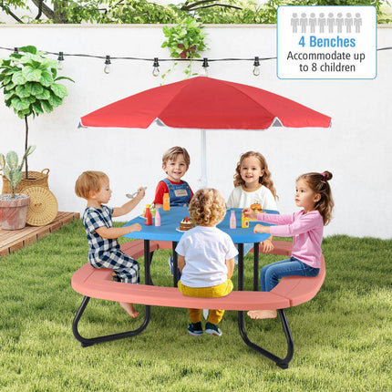 Kids Picnic Table Set, Seats 8, Adjustable Umbrella