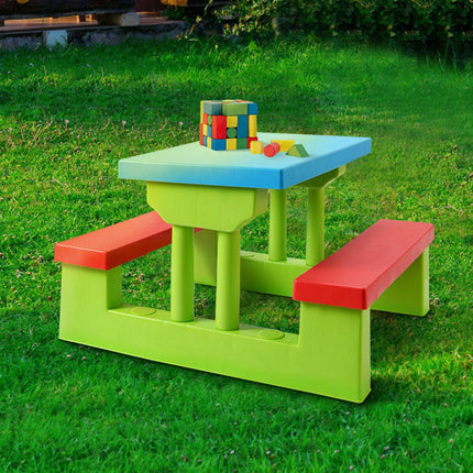 Kids Picnic Table Set With 2 Benches And Umbrella, 4-Seat