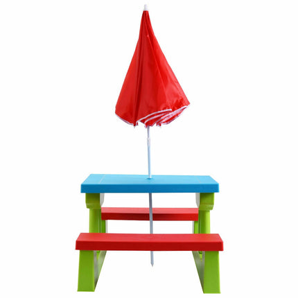 Kids Picnic Table Set With 2 Benches And Umbrella, 4-Seat